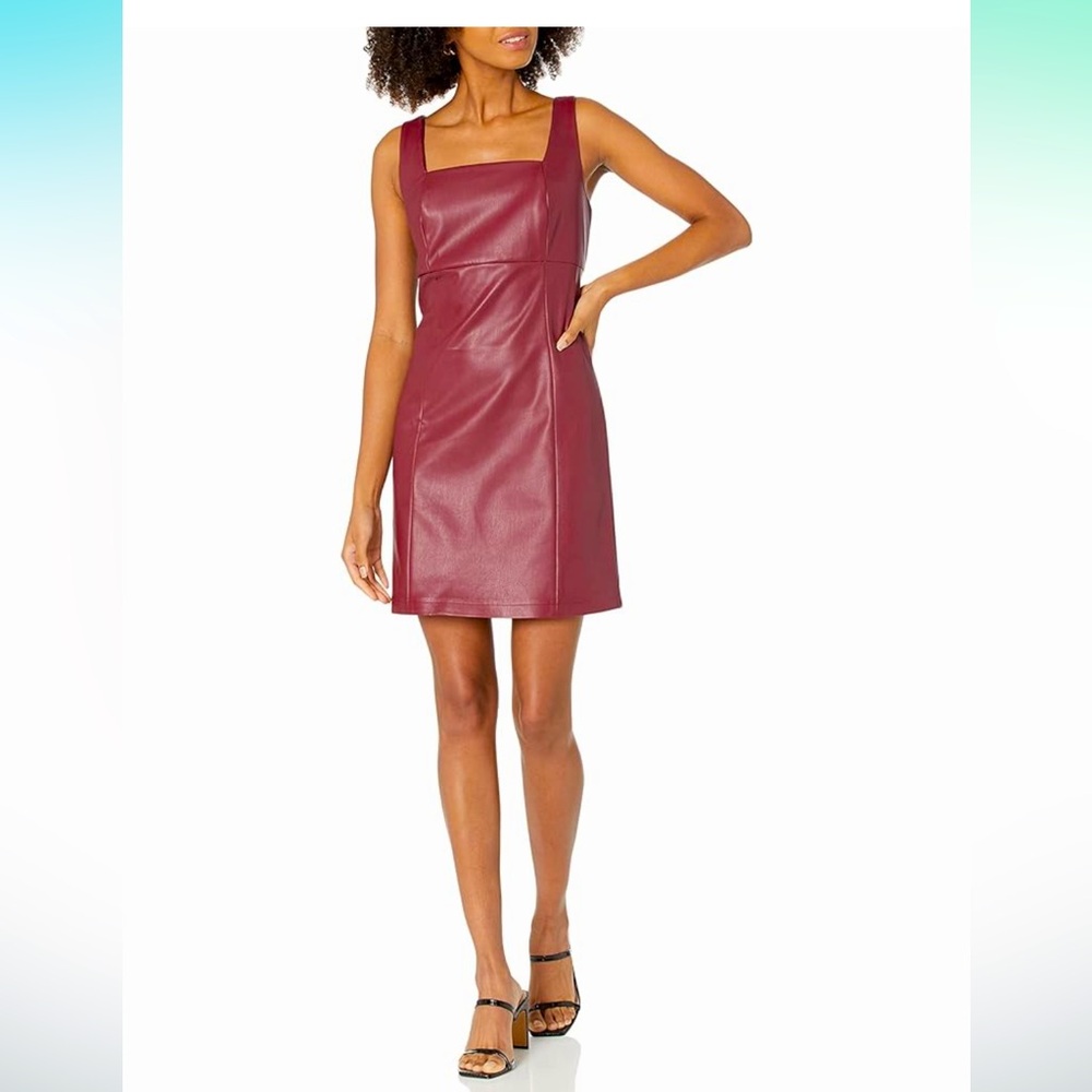The Drop Women's Hank Vegan Leather Square Neck Red Bodycon Mini Dress size XS